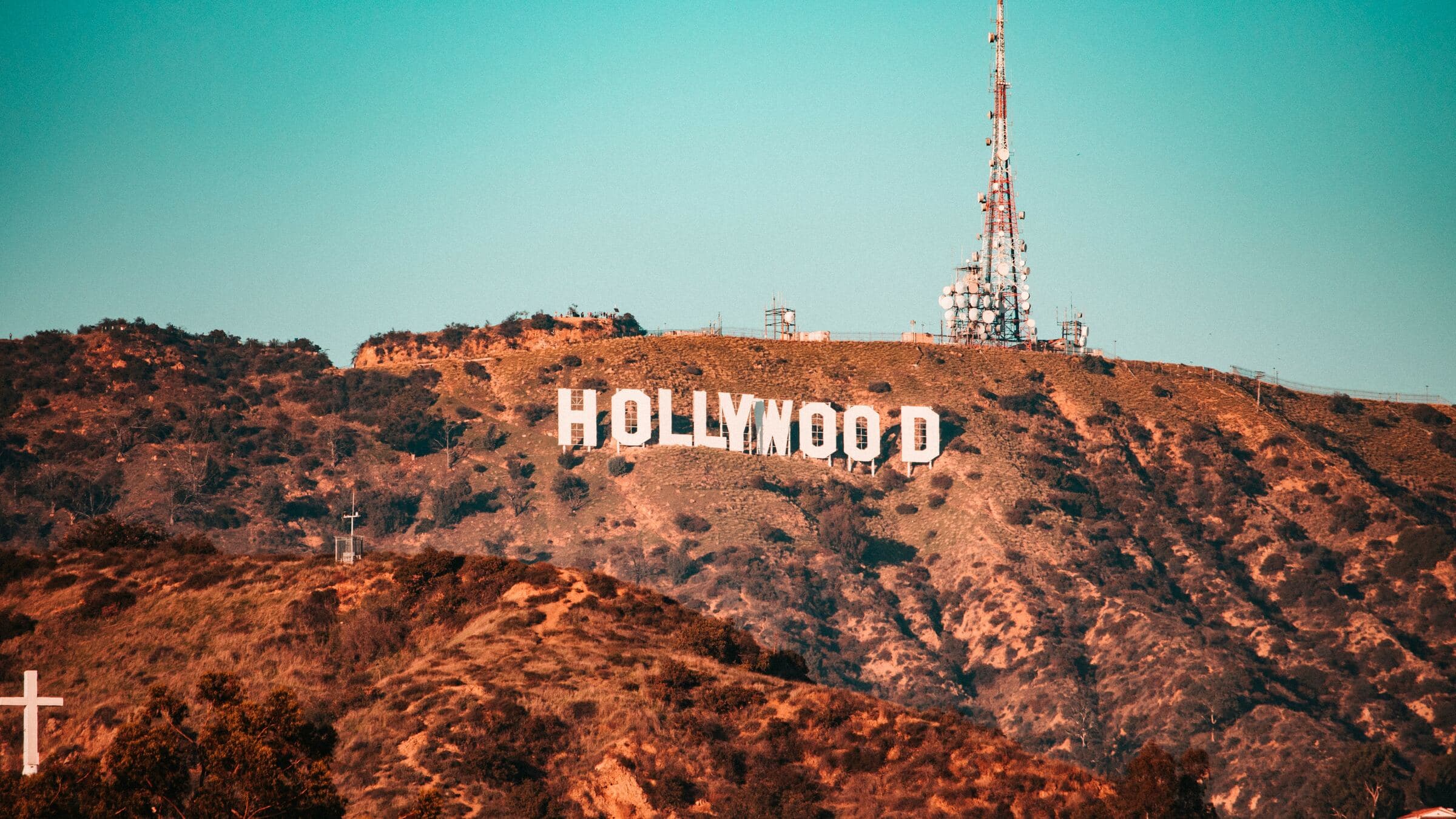 The Hollywood Sign overlooking the hills above Hollywood, California